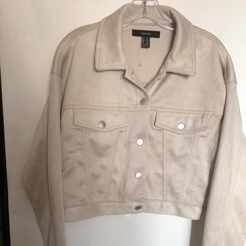 Jacket suede look, size Medium tan cream color.